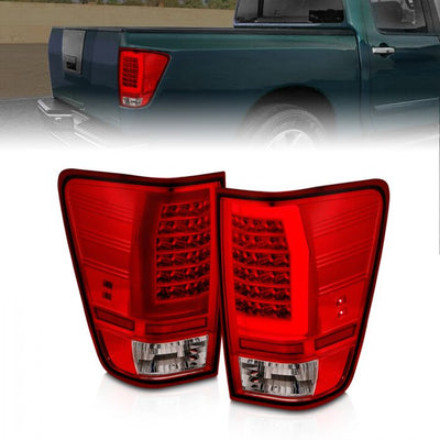 ANZO - 2004-2015 NISSAN TITAN LED TAIL LIGHTS CHROME HOUSING RED/CLEAR LENS WITH C LIGHT BAR-Tail Lights-Deviate Dezigns (DV8DZ9)