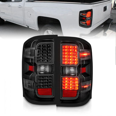 ANZO - 2014-2018 CHEVROLET SILVERADO 1500 2015-2019 2500HD/3500HD DUALLY LED TAILLIGHTS BLACK CLEAR-Tail Lights-Deviate Dezigns (DV8DZ9)