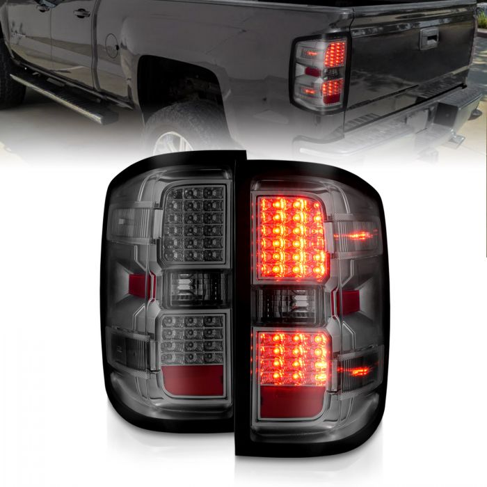 ANZO - 2014-2018 CHEVROLET SILVERADO 1500 2015-2019 2500HD/3500HD DUALLY LED TAILLIGHTS CHROME SMOKE-Tail Lights-Deviate Dezigns (DV8DZ9)