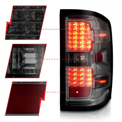 ANZO - 2014-2018 CHEVROLET SILVERADO 1500 2015-2019 2500HD/3500HD DUALLY LED TAILLIGHTS CHROME SMOKE-Tail Lights-Deviate Dezigns (DV8DZ9)