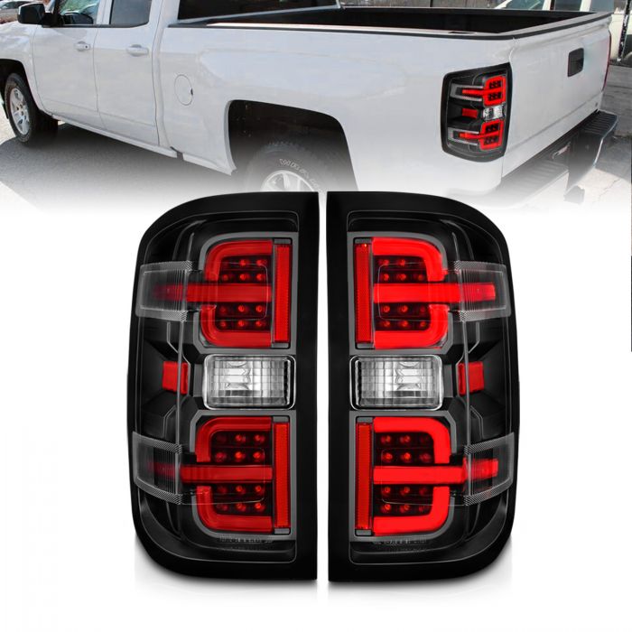 ANZO - 2014-2018 CHEVROLET SILVERADO 1500 2015-2019 2500HD/3500HD DUALLY LED LIGHT BAR TAILLIGHTS BLACK CLEAR-Tail Lights-Deviate Dezigns (DV8DZ9)