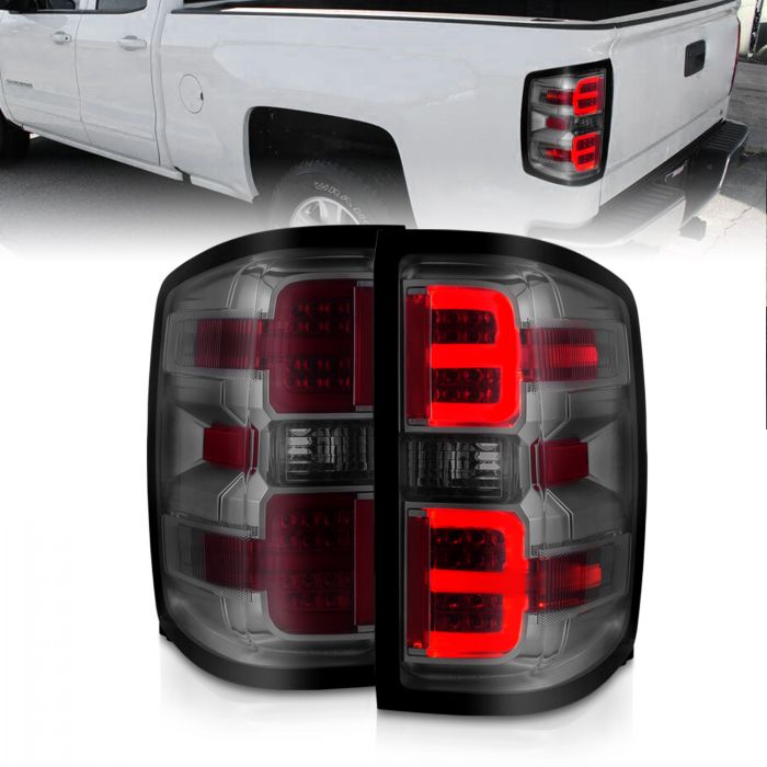 ANZO - 2014-2018 CHEVROLET SILVERADO 1500 2015-2019 2500HD/3500HD DUALLY LED LIGHT BAR TAILLIGHTS CHROME SMOKE-Tail Lights-Deviate Dezigns (DV8DZ9)