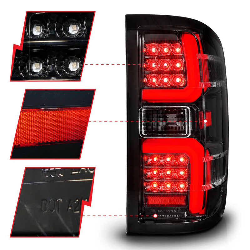 ANZO - 2014-2018 CHEVROLET SILVERADO 1500/2015-2019 SILVERADO 2500/3500 LED TAIL LIGHTS BLACK CLEAR LENS W/ SEQUENTIAL SIGNAL-Headlights-Deviate Dezigns (DV8DZ9)