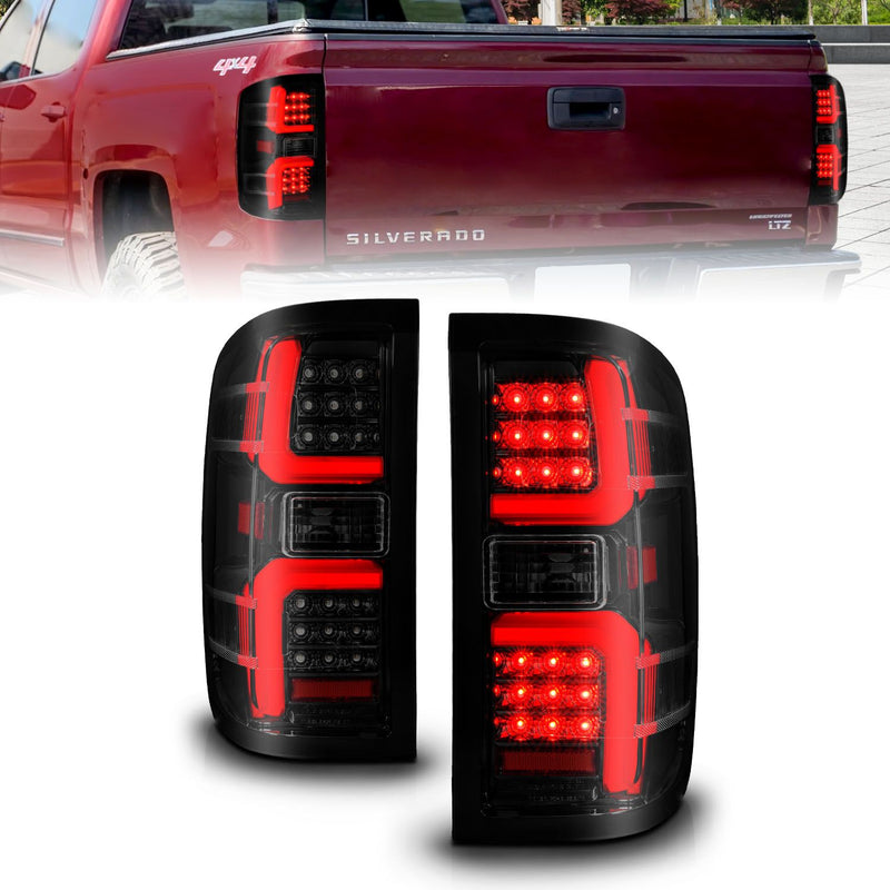 ANZO - 2014-2018 CHEVROLET SILVERADO 1500/2015-2019 SILVERADO 2500/3500 LED TAIL LIGHTS BLACK SMOKE LENS W/ SEQUENTIAL SIGNAL-Headlights-Deviate Dezigns (DV8DZ9)