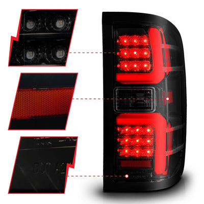 ANZO - 2014-2018 CHEVROLET SILVERADO 1500/2015-2019 SILVERADO 2500/3500 LED TAIL LIGHTS BLACK SMOKE LENS W/ SEQUENTIAL SIGNAL-Headlights-Deviate Dezigns (DV8DZ9)