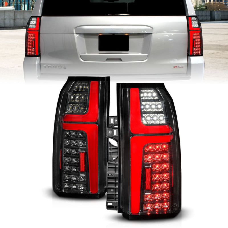 ANZO - 2015-2020 CHEVROLET TAHOE/SUBURBAN FULL LED TAIL LIGHTS BLACK HOUSING CLEAR LENS W/ LIGHT BAR W/ SEQUENTIAL SIGNAL-Headlights-Deviate Dezigns (DV8DZ9)