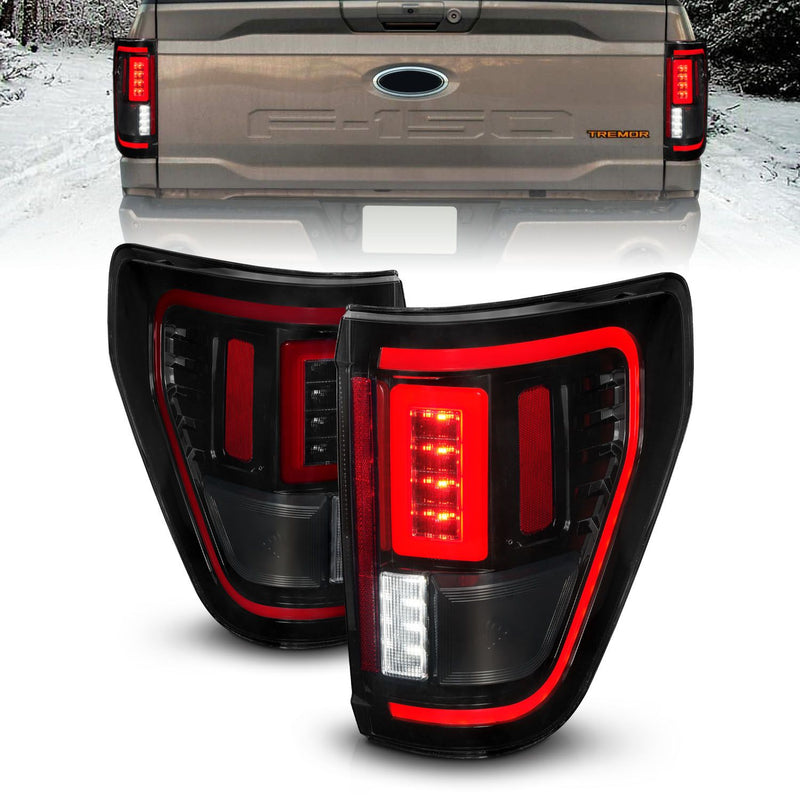 ANZO - FORD F-150 21-23 FULL LED TAIL LIGHTS BLACK HOUSING SMOKE LENS W/ INITIATION & SEQUENTIAL (FOR HALOGEN MODEL W/O BLIS & LED MODEL W/ BLIS SYSTEM)-Tail Lights-Deviate Dezigns (DV8DZ9)