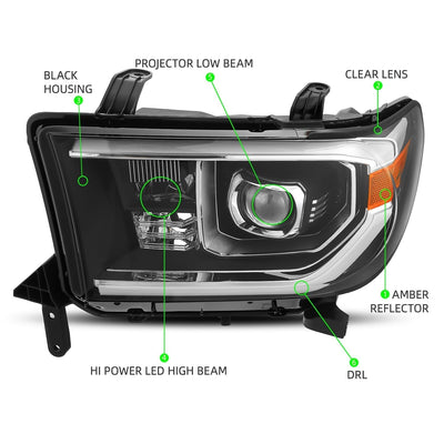 ALPHAREX - 07-13 Toyota Tundra/08-13 Toyota Sequoia LUXX-Series LED Projector Headlights Black (W/O Level Adjuster)-Lighting-Deviate Dezigns (DV8DZ9)