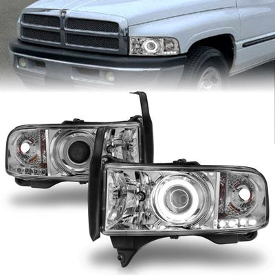 ANZO - 1994-2001 DODGE RAM 1500/2500/3500 PROJECTOR HEADLIGHTS CHROME WITH RX HALO-Headlights-Deviate Dezigns (DV8DZ9)