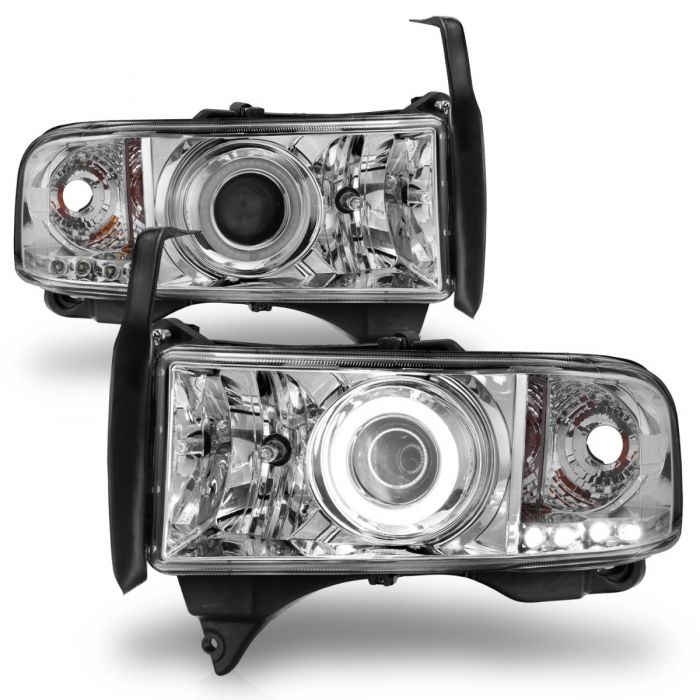 ANZO - 1994-2001 DODGE RAM 1500/2500/3500 PROJECTOR HEADLIGHTS CHROME WITH RX HALO-Headlights-Deviate Dezigns (DV8DZ9)