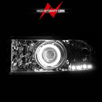 ANZO - 1994-2001 DODGE RAM 1500/2500/3500 PROJECTOR HEADLIGHTS CHROME WITH RX HALO-Headlights-Deviate Dezigns (DV8DZ9)