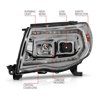 ANZO - 2005-2011 TOYOTA TACOMA CHROME PLANK PROJECTOR HEADLIGHTS WITH SEQUENTIAL SIGNAL-Headlights-Deviate Dezigns (DV8DZ9)