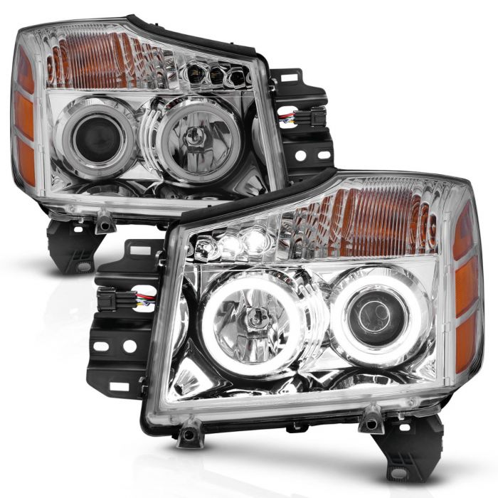 ANZO - 2004-2015 NISSAN TITAN PROJECTOR HEADLIGHTS CHROME WITH RX HALO-Headlights-Deviate Dezigns (DV8DZ9)