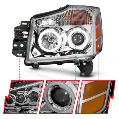 ANZO - 2004-2015 NISSAN TITAN PROJECTOR HEADLIGHTS CHROME WITH RX HALO-Headlights-Deviate Dezigns (DV8DZ9)