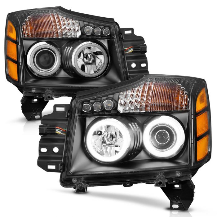 ANZO - 2004-2015 NISSAN TITAN PROJECTOR HEADLIGHTS BLACK WITH RX HALO-Headlights-Deviate Dezigns (DV8DZ9)